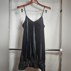 Vintage Alexandra Nicole Mini Dress in Black Velvet With Design At Bottom